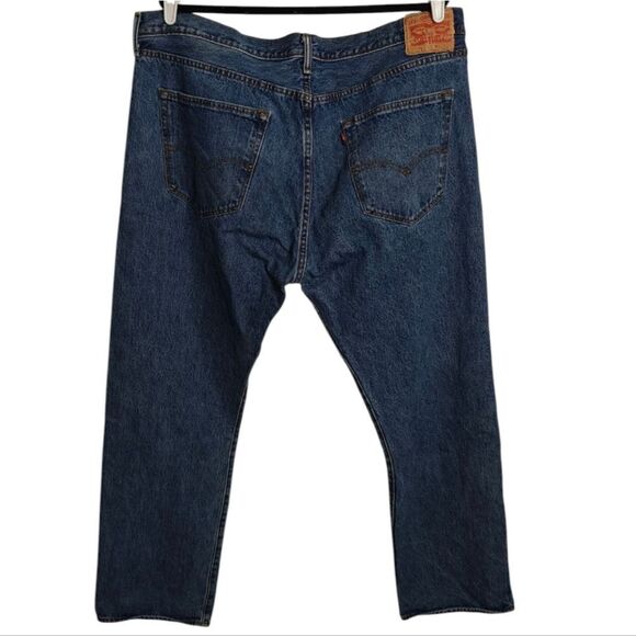Levi's 501 Button Fly Men's Straight Blue Jeans 42/32 - Picture 3 of 7
